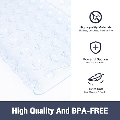Miniatura 3 de Tapete de ducha cuadrado transparente antideslizante de 21 x 21 pulgadas, tapete cuadrado para bañera interior de ducha, tapete de ducha para suelo