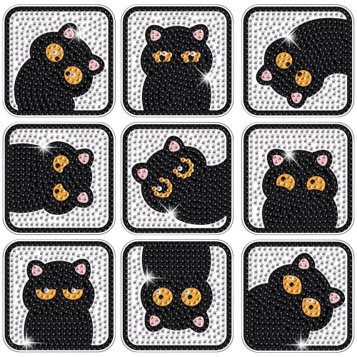 Morledoa Diamond Art Refrigerator Magnets, 9 PCS Cat Diamond Art Kits for Adults, DIY Diamond Painting Kits for Home Decor