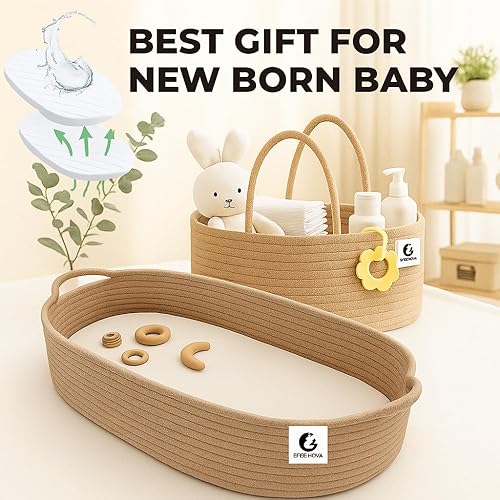 Miniatura 6 de BEBENOVA - Cesta cambiadora de bebé con 02 fundas impermeables y cambiador de bebé, cesta de pañales y bolsa de algodón, cubremesa cambiador