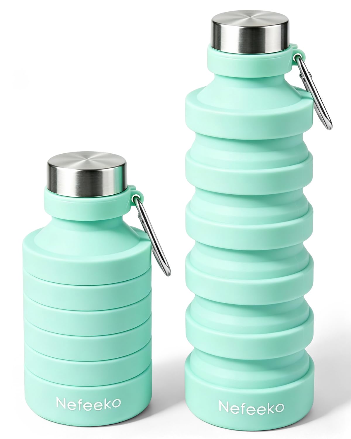 Nefeeko Collapsible Foldable Water Bottle, 27oz Reuseable BPA Free Silicone Portable Leak Proof Sports Water Bottle with Carabiner for Travel Gym Camping Hiking — image 1