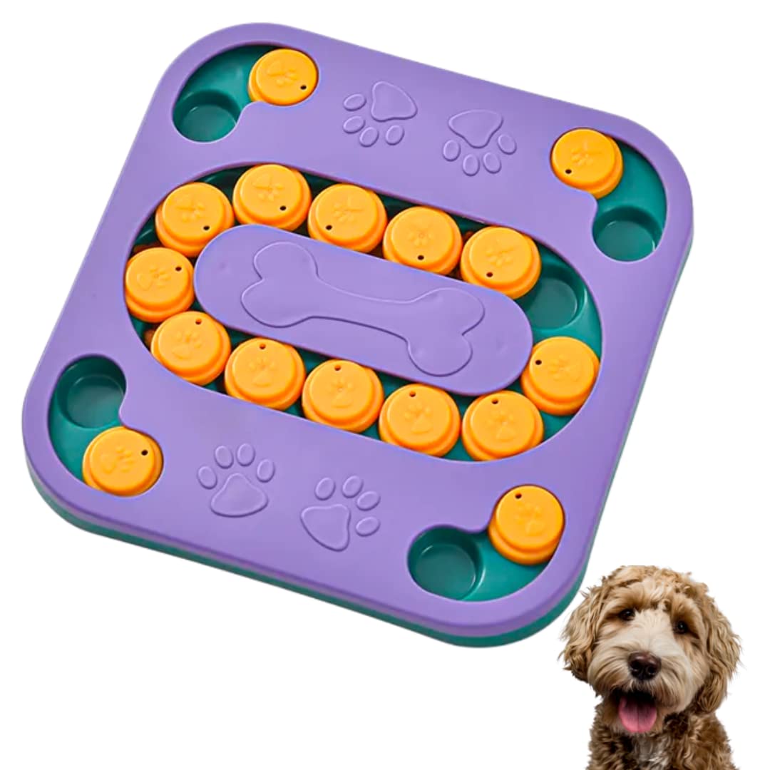 Interactive Dog Puzzle Toy, Treat Dispenser Slow Feeder, Improve IQ & Enrichment Training Puppy Games with Non-Slip (Purple)