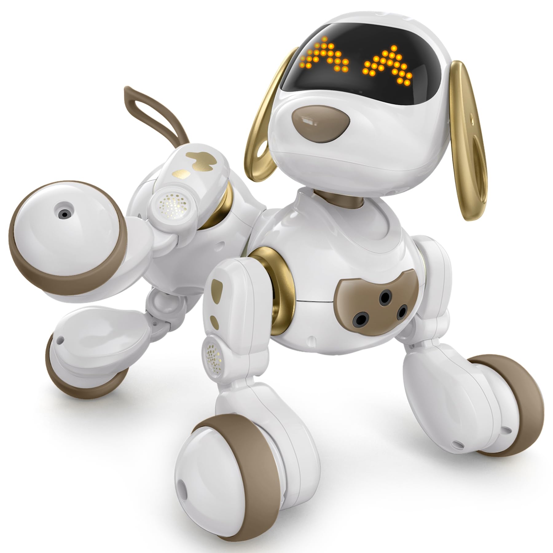 Ruko 18011 Smart Robot Dog, Interactive Puppy with 30 LED Expressions, Programmable Play, 2.4 GHz Remote & Gesture Control, Toy for Kids Age 3+, White Gold