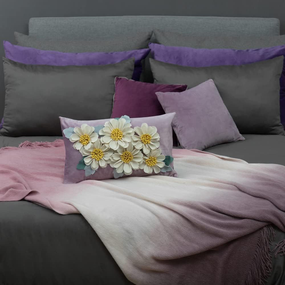 KINGROSE Decorative 3D Flower Throw Pillow Cover Soft Velvet Cushion Cover Home Decor Pillow Case for Bed Sofa Couch Living Room 12 x 20 Inches Purple