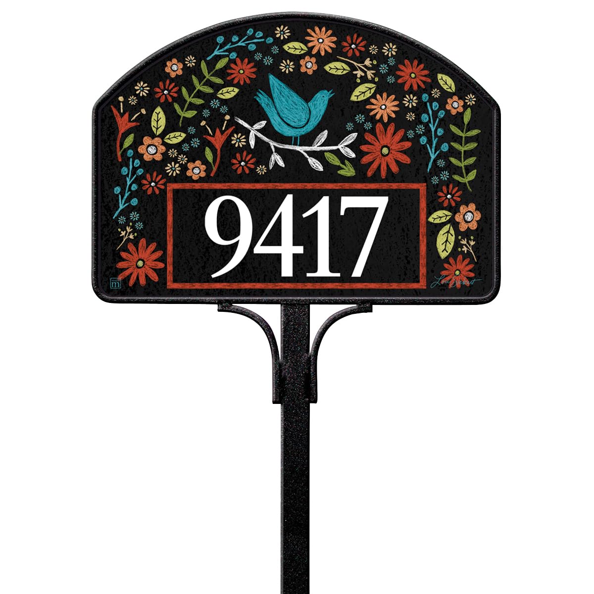 Studio M Yard Design Magnetic Vinyl Yard Sign 14 x 10 Inch – Folk Art Floral Bird Chalkboard Address Plaque with Colorful Garden Artwork, Decorative & Interchangeable Outdoor House Number Accent