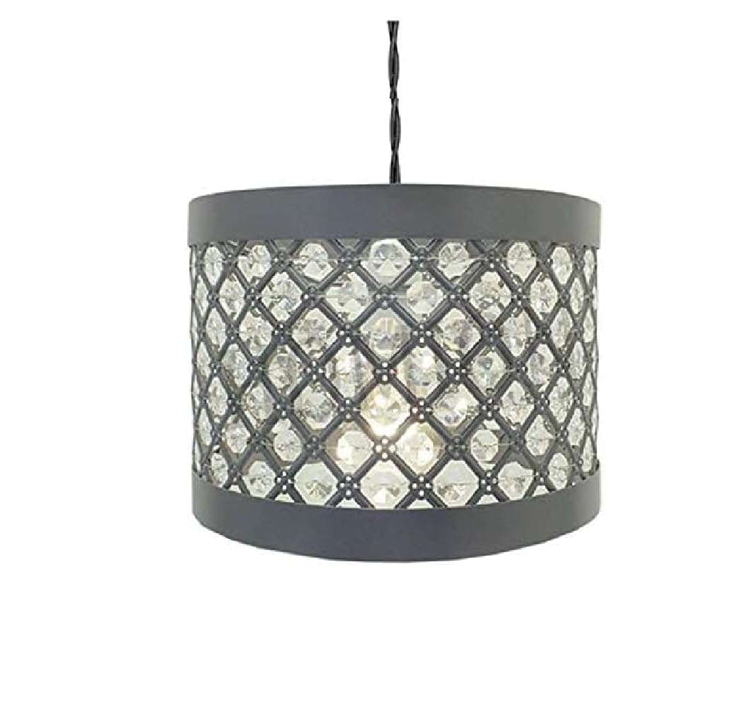 Moda Style Ceiling Light Shade Acrylic Pendant Crystal Bead for Dining Room & Hallway Metal Hanging Light Shade with Geometric Pattern Decorative Ceiling Lamp for Living Room, Bedroom (Moda Grey)