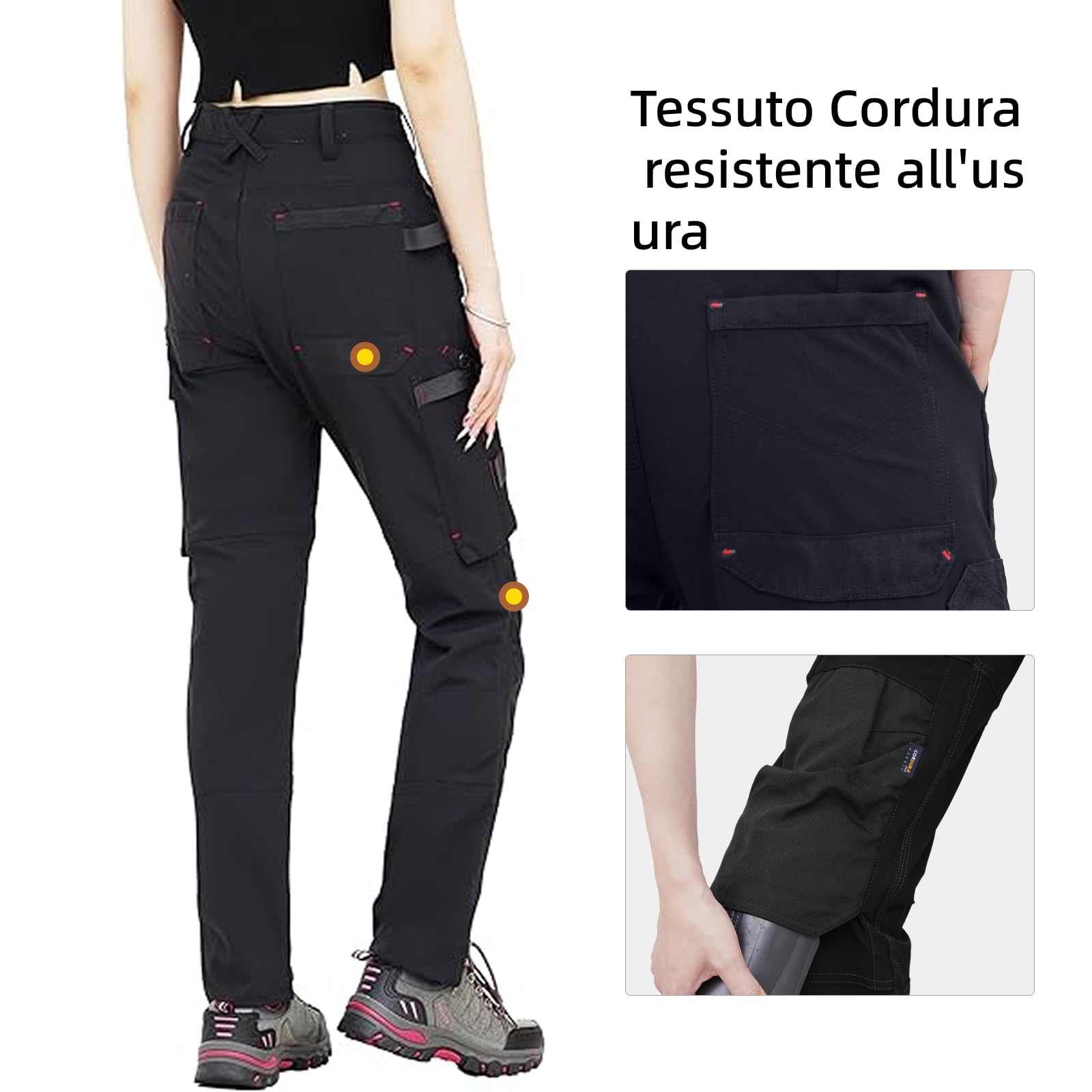 WORK IDEA Pantaloni da Lavoro Slim-Fit Stretch Donna: Aree critiche del Tessuto in Cordura - Eleganza Resistente con Design Femminile per Le Esigenze Professionali più impegnative.