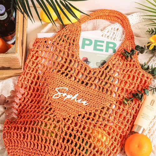 Personalized Straw Beach Bags for Women Custom Raffia Beach Bag Monogram Bridesmaid Gift Tote Bag Bachelorette Party Gift Bag3