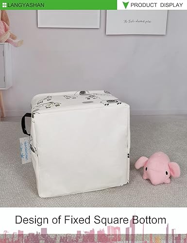 Miniatura 7 de LANGYASHAN Cestas de almacenamiento cuadradas de lona impermeable para niños, para lavandería, cuarto de bebé, cesta para estantes, cestas de