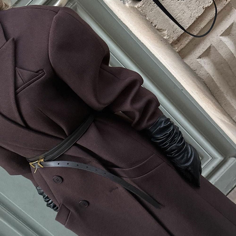 Giacca lunga da donna CY30568, colore puro, elegante, alla moda, per ufficio, pendolarismo, autunno, inverno, casual, lungo, di qualità, professionale, per lavoro (S marrone)