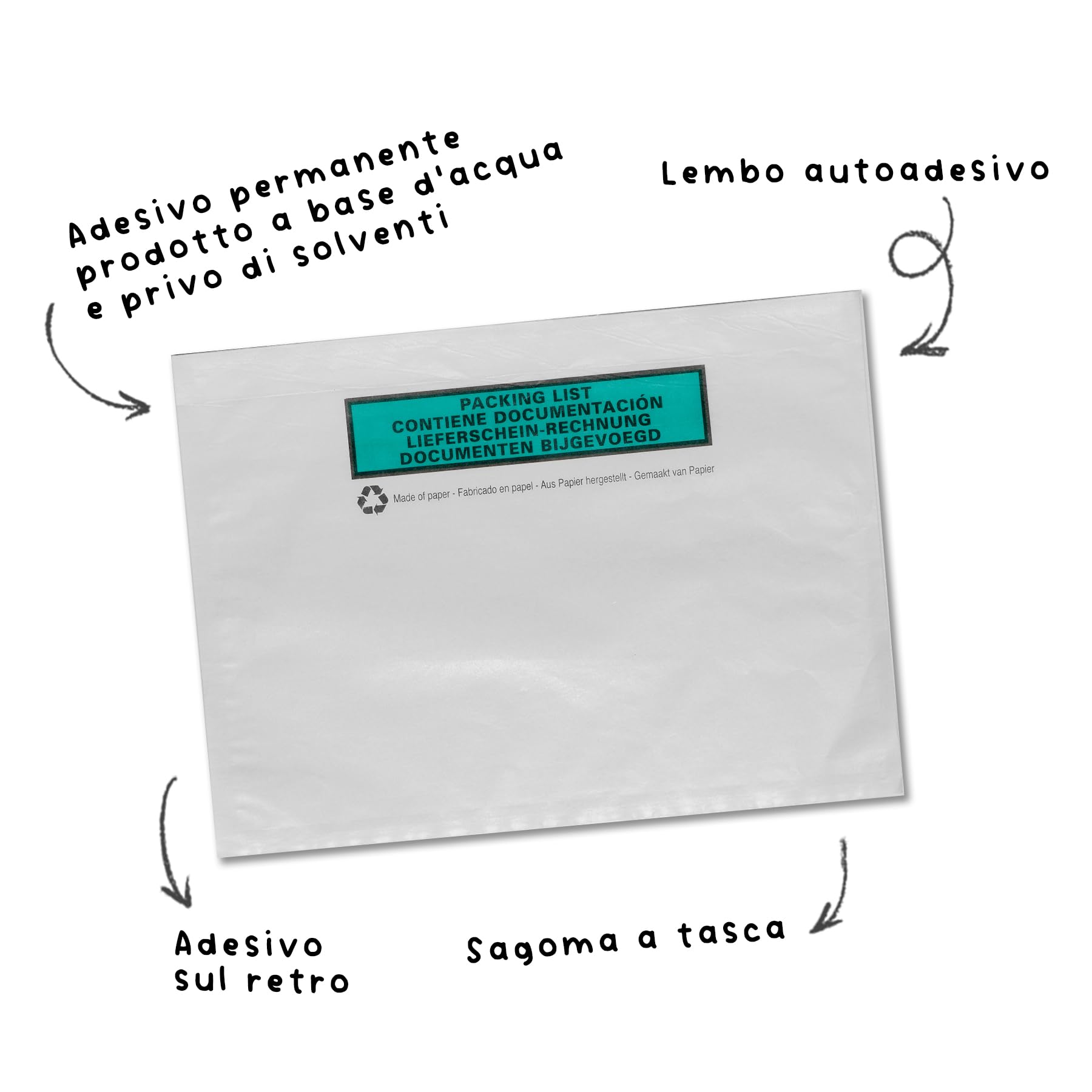 BLASETTI - Papierowa torba na dokumenty PAPERADEX. Samoprzylepne koperty wysyłkowe na zakładki, opakowanie 250 sztuk, kolor przezroczysty, rozmiar LD 13,5 x 24 cm