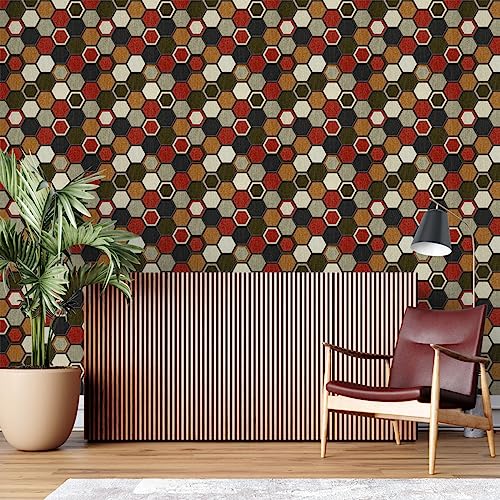 Image of Multicolor Hexagon Texture Self Adhesive Wallpaper Peel & Stick, Waterproof, Scratch Resistant 41cm x 244cm