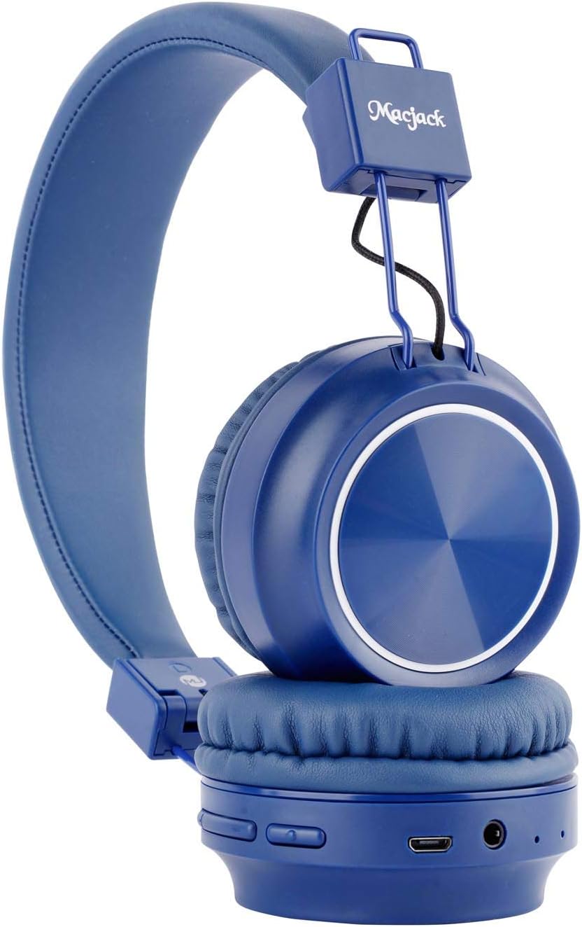 Macjack Wave 300 On Ear Bluetooth Headphones with Thumping Bass & 4D Sound, Inbuilt Mic & 15 Hours of Playback Time, TF Card & Dual Mode with Aux Input - Wireless Headphones (Blue)