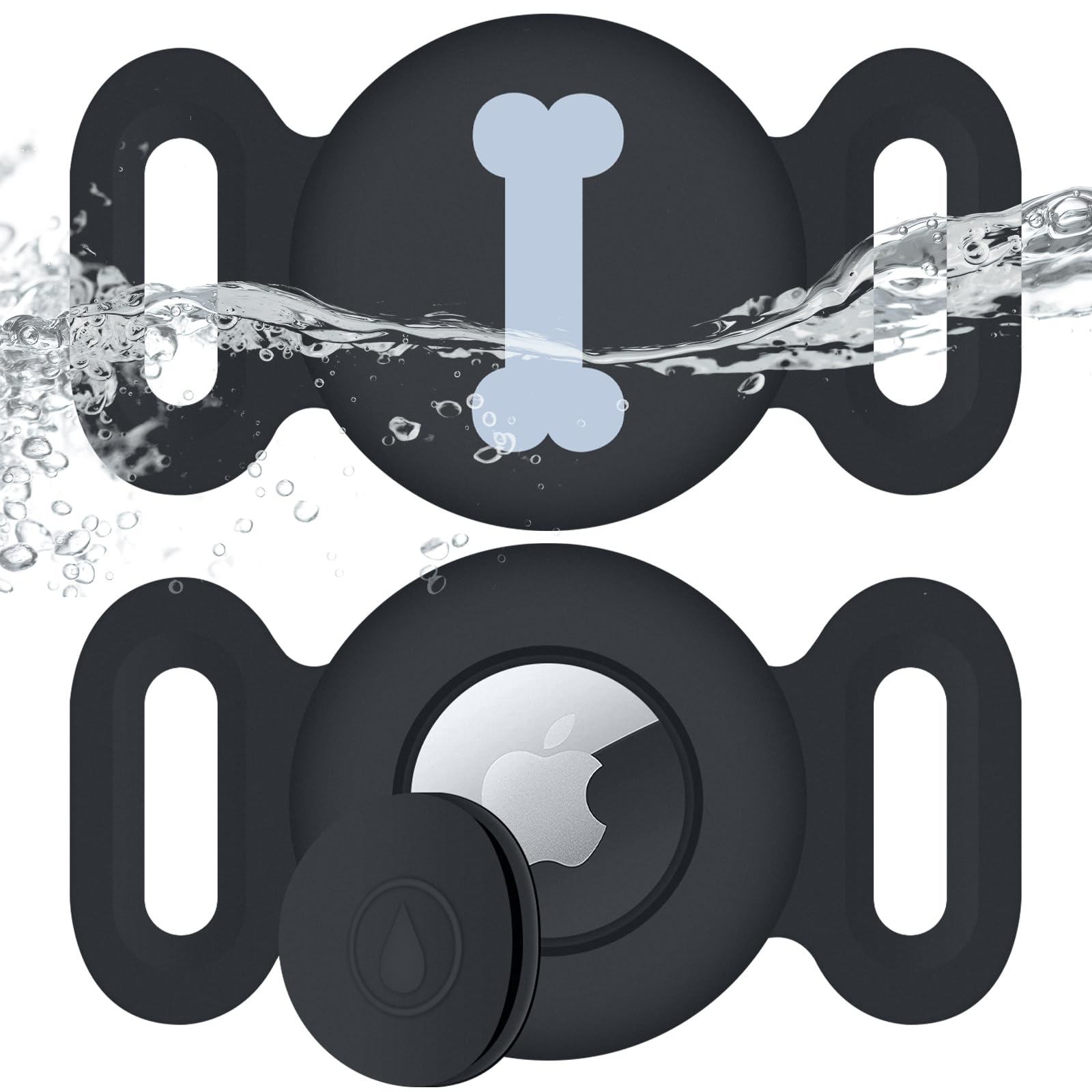 Waterproof Collar Holder Compatible with Airtag (2 Pack), Protective Anti-Lost Case for GPS Tracker, Silicone Collar Holder for Pets