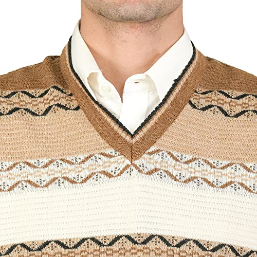 Image of Men Woolen V-Neck Printed Design Sleeveless Pullover Heavy Rainbow Fabric Winter Wear Pure Wool Cardigan Regular Coaty Fully Warm Heavy Pullover Cardigans Free Sizes