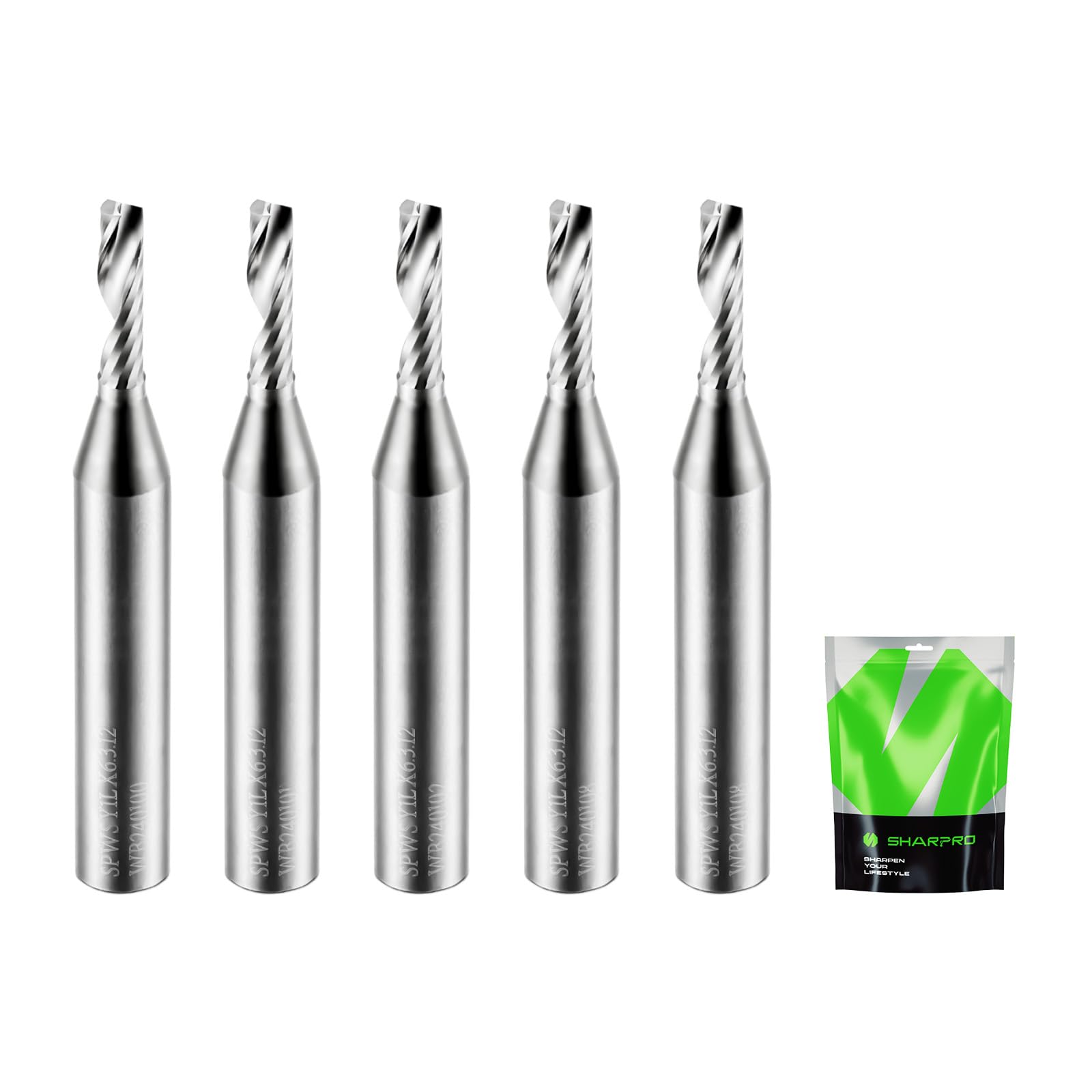 SHARPRO O Flute Upcut Spiral Rouer Bits 1/4 Inch Shank 1/8 Inch Cutting Dia. Carbide Single Flute CNC Router Bits, Ideal for Aluminum, Plastic, Acrylic, Wood, MDF and PVC (5PCS)
