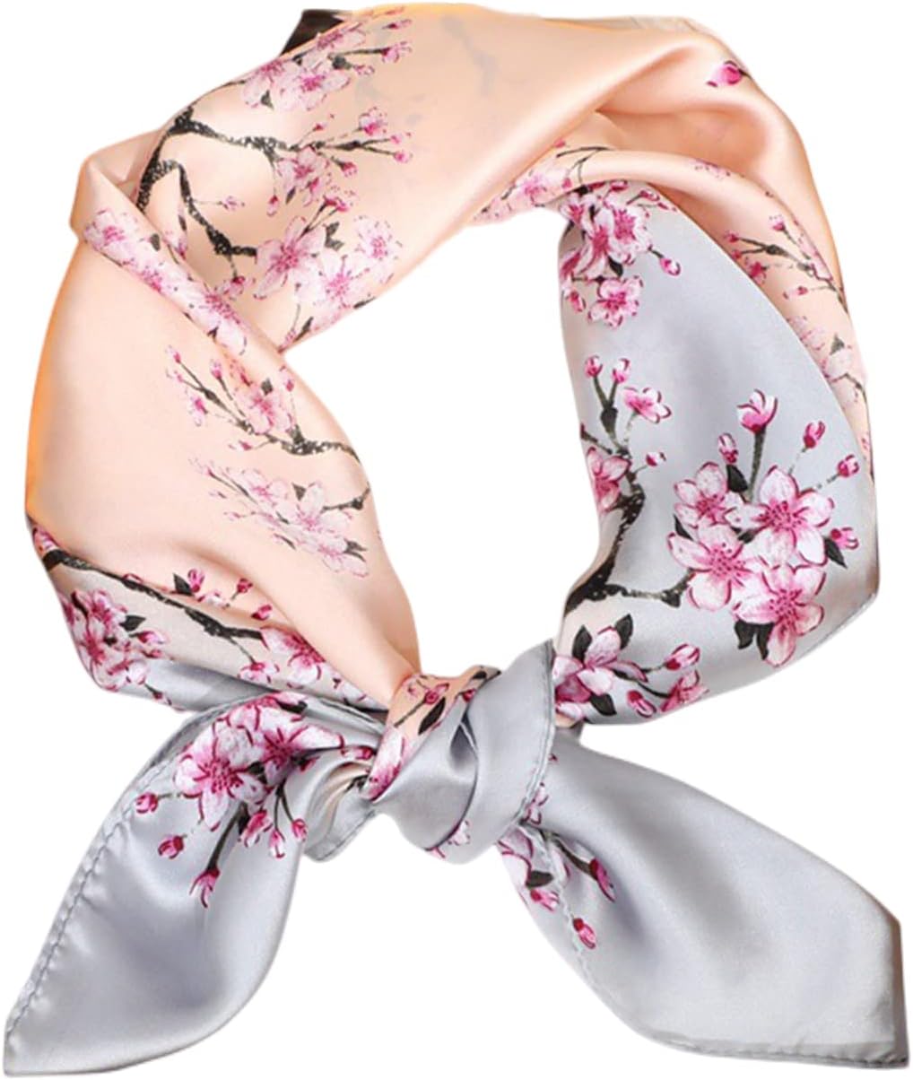Ladies Scarves Square Scarfs for Women Flower Printed Satin Head Scarf Multipurpose Shawl Neck Scarf
