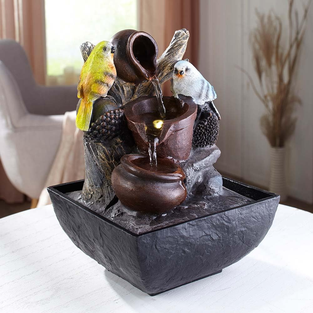 EUROtops Fontaine d'intérieur à LED Motif oiseau 13,3 x 13,3 x 19,5 cm