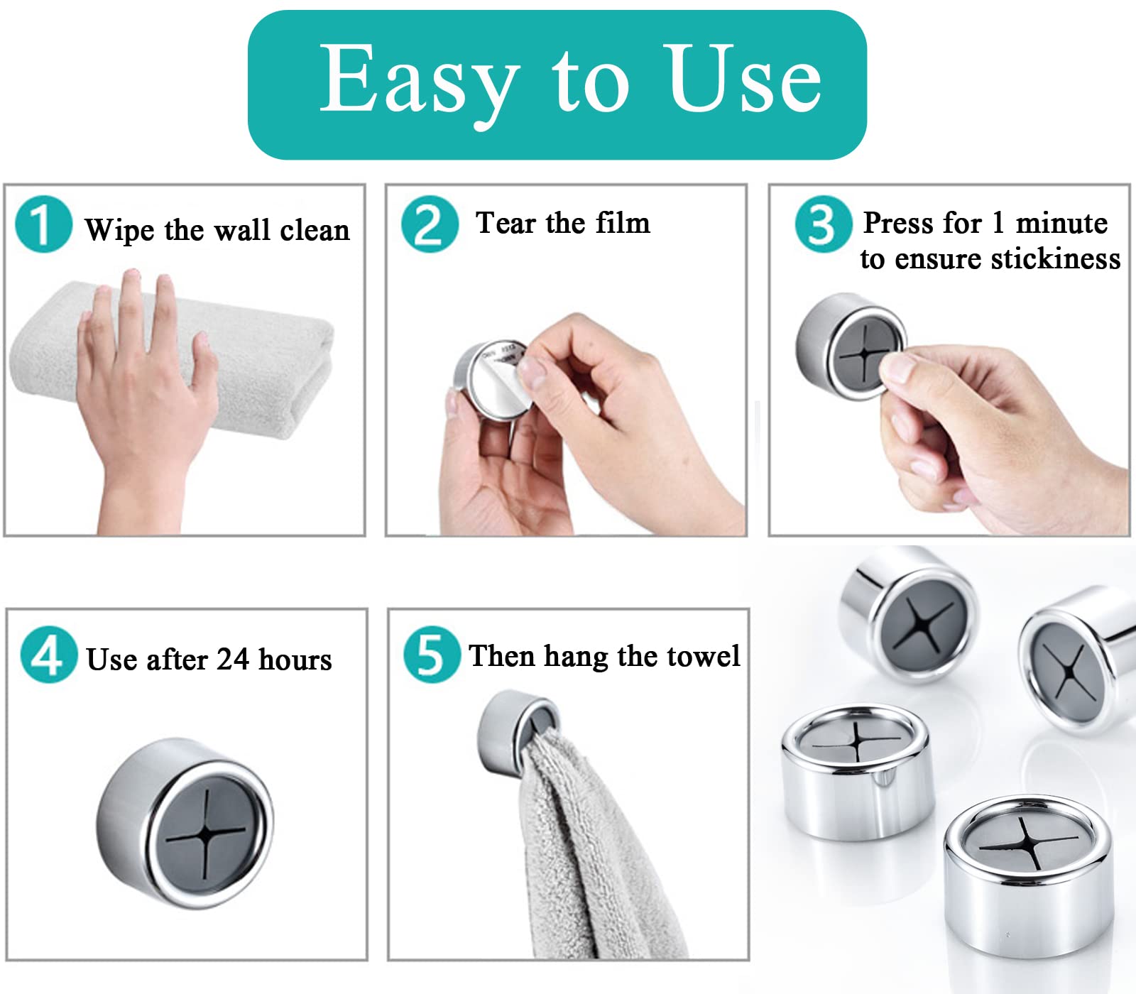 Self Adhesive Towel Hooks - No Drilling! -7 Self Adhesive Towel Hooks - No Drilling! -7