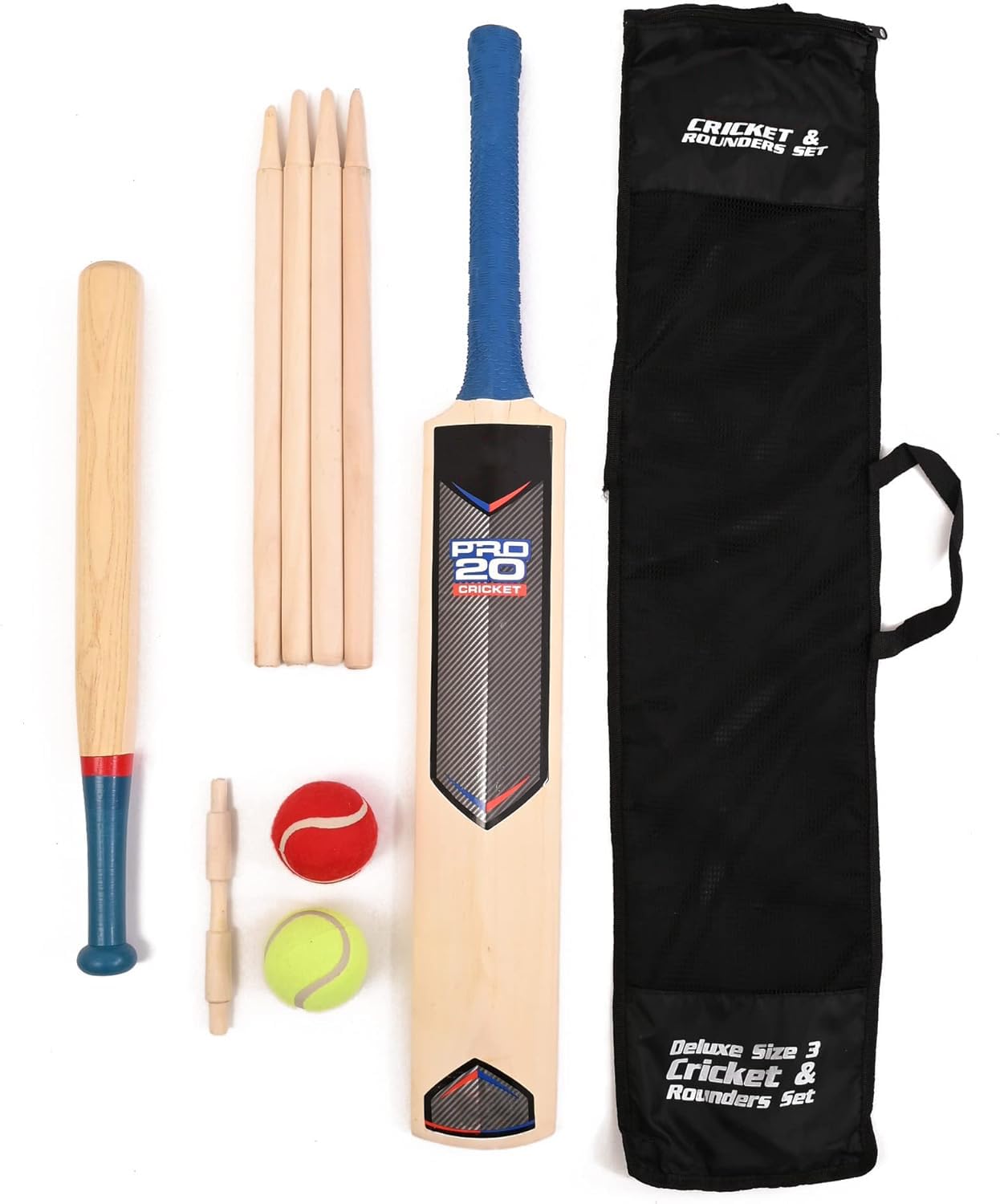 MantraRaj 2 in 1 Size 3 Cricket Set And Rounder Set With Mesh Carry Bag Outdoor Garden Games Fun for All the Family Suitable For Both Kids Adults To Use Camping and Holiday