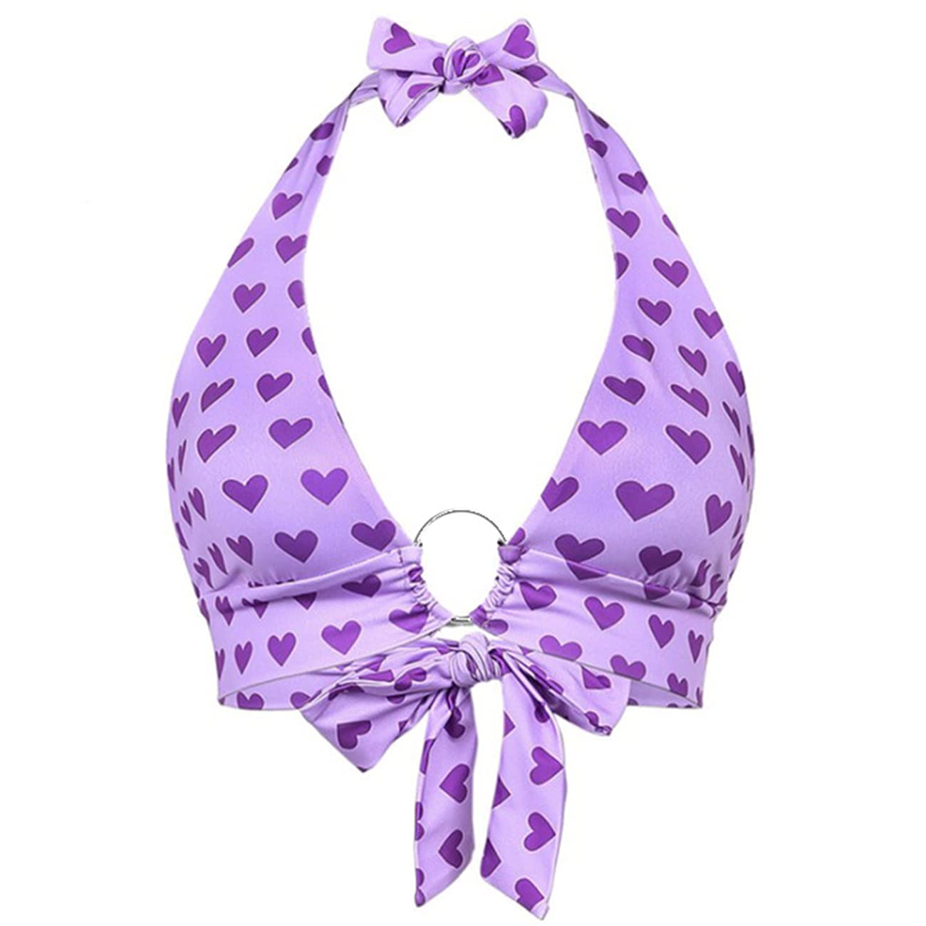 malianna Women Halter Backless Camis Streetwear Club Patchwork Camisole (Purple 2, S)