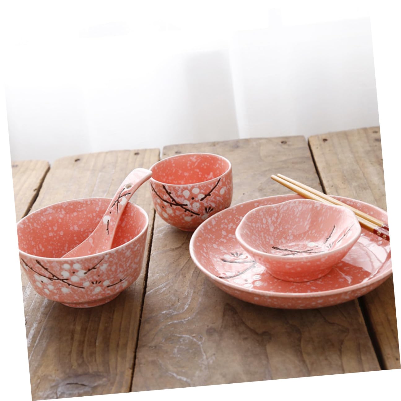 NUOBESTY Juego de Vajilla Japonesa Diseño Delicado 12 Piezas Hogar de Cerámica Rosa Adecuado para Uso en Casa y Fiestas