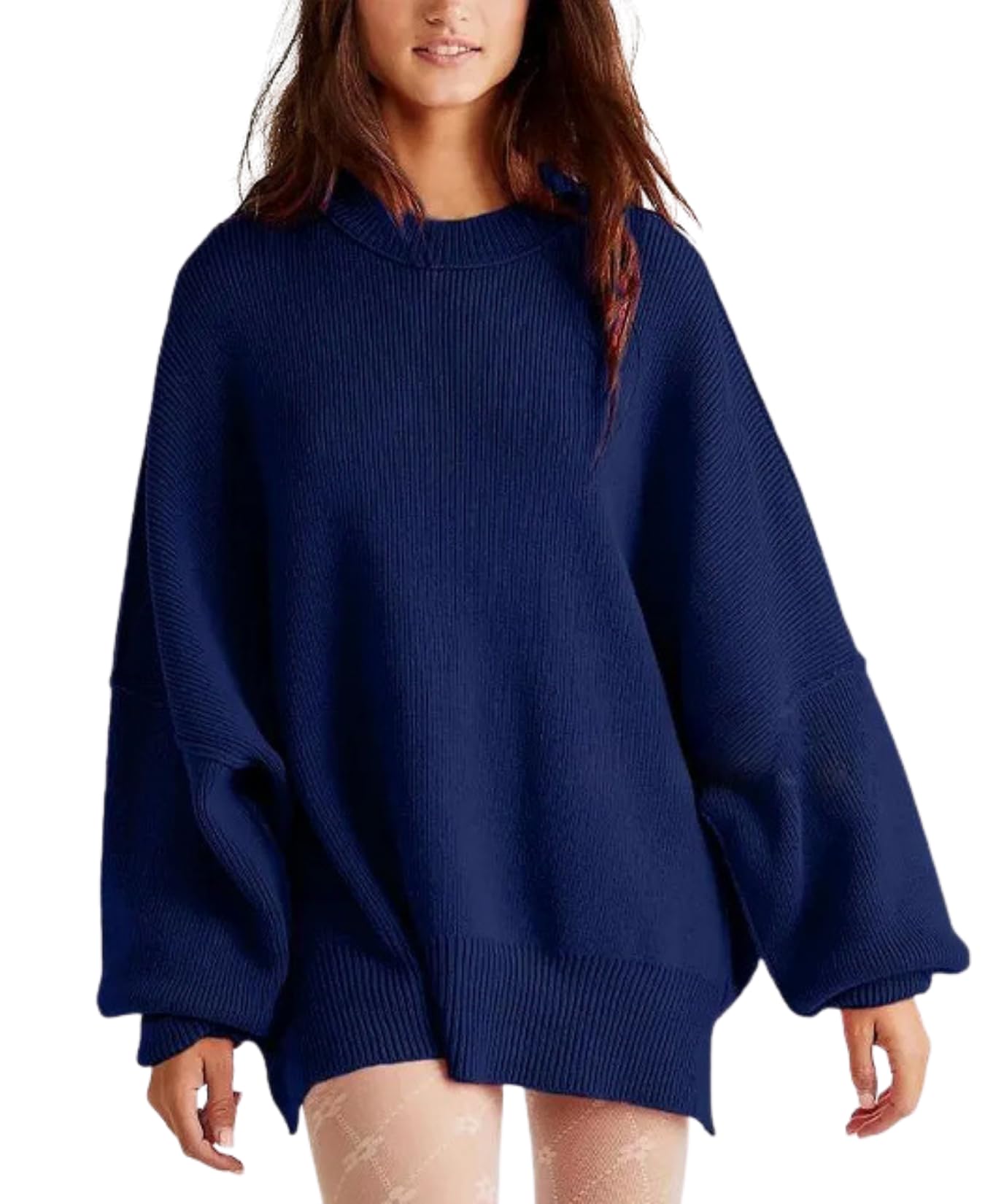 LIZALIG Womens Oversized Batwing Casual Sweaters Fall Outfits Knit Side Slit Fashion Crewneck Pullover Batwing Tops