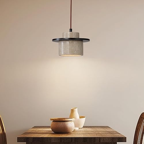 Miniatura 3 de Lámpara colgante japonesa Wabi Sabi de piedra natural, lámpara colgante de travertino amarillo nórdico para isla de cocina, candelabro de madera