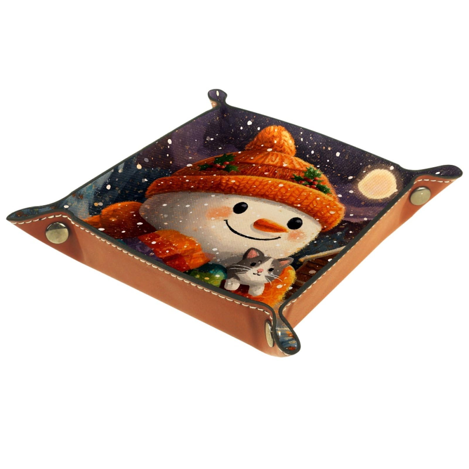 VAPOKF Christmas Snowman Portable Dice Rolling Tray, Microfiber Leather Dice Holder Game Box for D&D, RPG, Table Games or Desktop Phone Key Storage, 20.5 × 20.5 cm