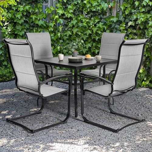 Image of NUU GARDEN 5 Piece Outdoor Dining Set, 4 Textilene Dining Chairs and 37 inch Square Dining Table with 1.57 inch Umbrella Hole, for Backyard, Patio, Garden, Gray and Black