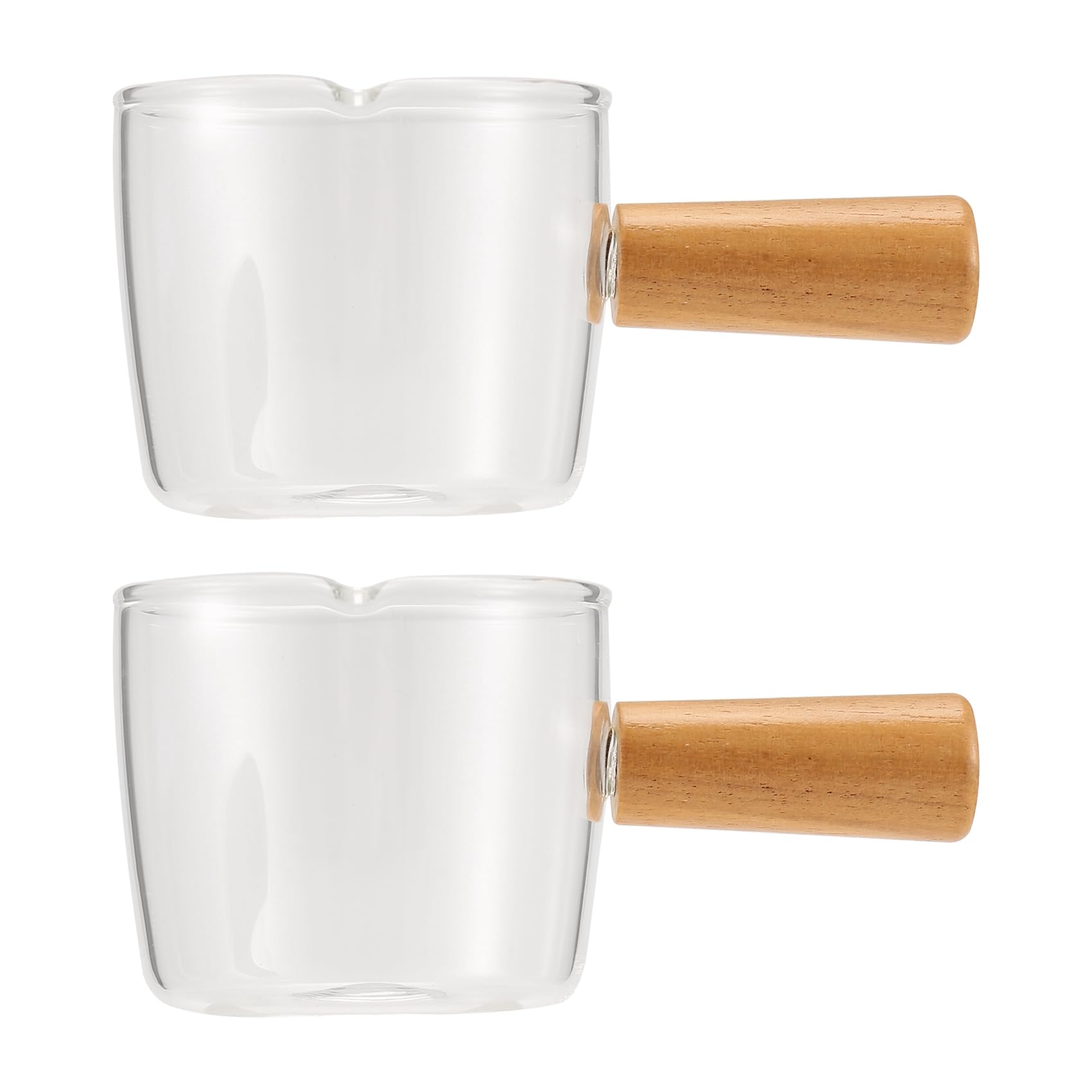 Tsudoku 2PCS Transparent Glass Creamer with Wooden Handle, Mini Coffee Milk Creamer Pitcher. 100Ml