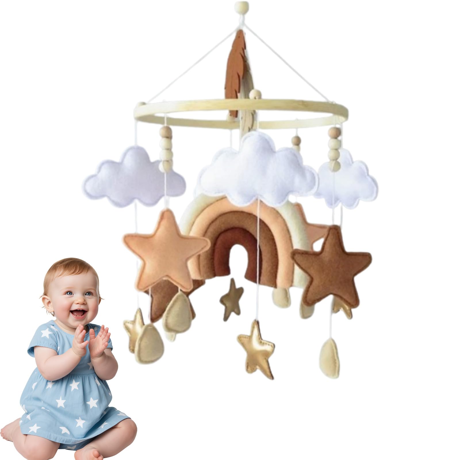  Bear & Star Cloud Hanging Mobile, Soft Felt Crib Wind Chime, Soothing Nursery Decor for Crib Bassinet Pram, Newborn Baby Shower Gift for Boys Girls (A) — view 3