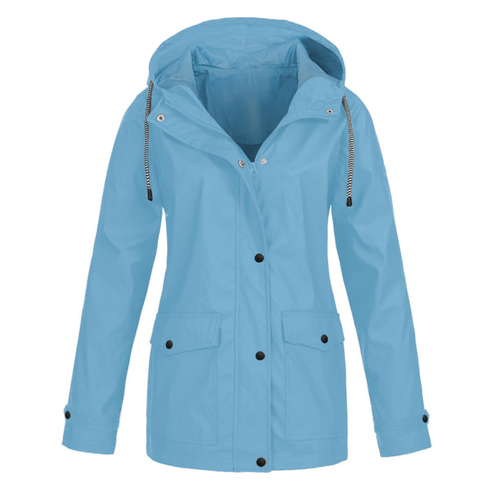 Generisch Regenjacke Damen Wasserdicht Atmungsaktiv mit Kapuze Leicht Faltbar übergangsjacke Outdoorjacke mit Verstellbare Kordelzug-Taille Winterparka Damen Warm Puffer Jacke Damen Kurz