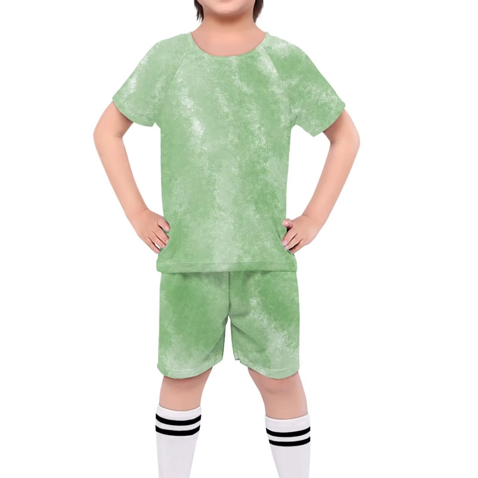 ORGYPET Children's Football Suit Soccer Uniforms 2024 Trendy for Boys Eye-Catching Kids Soccer Uniform Sports Athletics Event Workout Exercise, Green Tie Dye, L