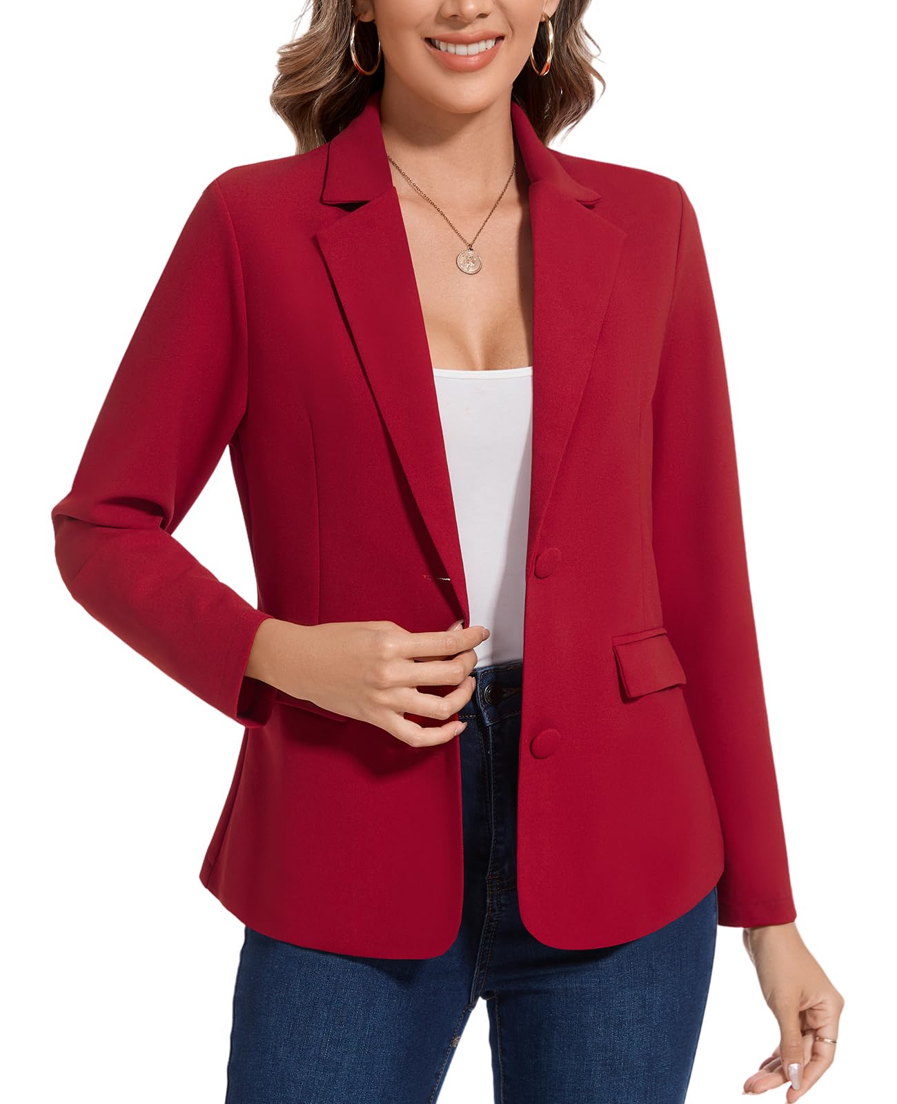 MINTLIMIT Blazers for Women Long Sleeve Button Front Blazer Notch Lapel Casual Work Office Suit Jackets with Pocket
