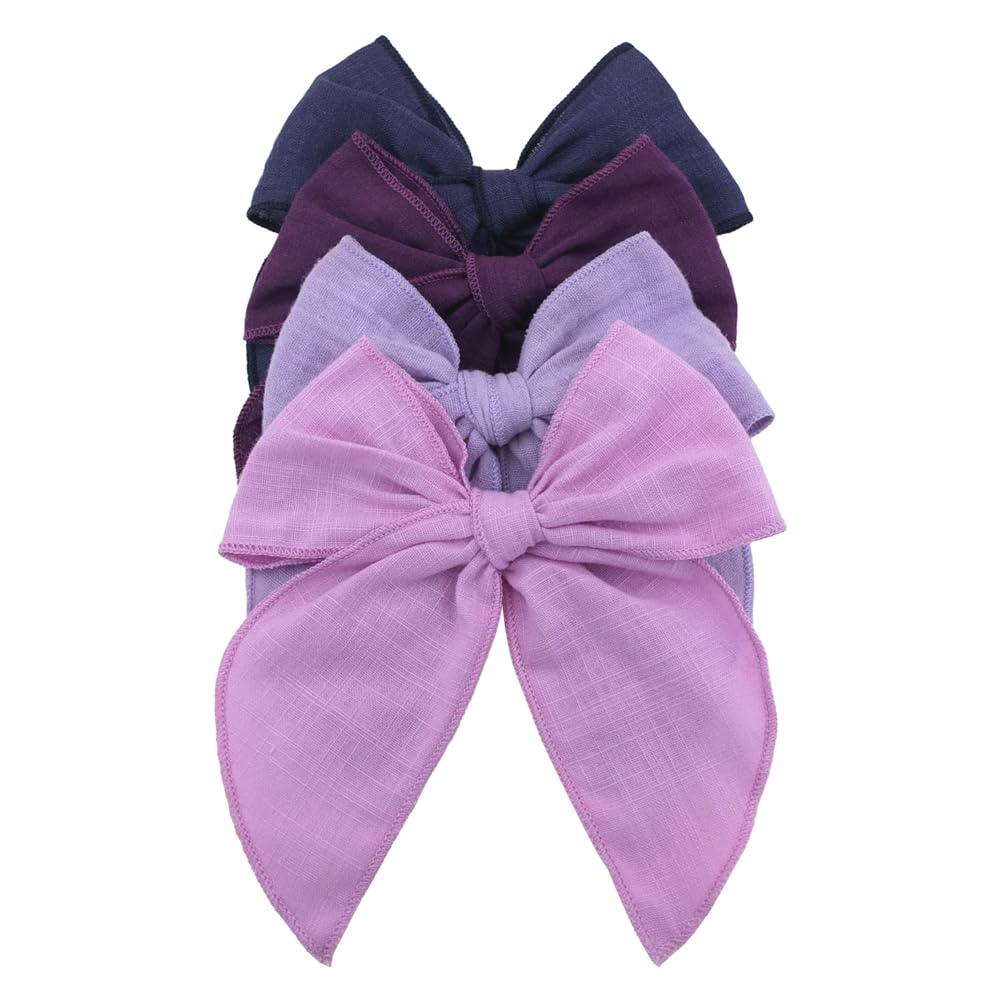 Pack of 4 Gorgeous Fable Bow Hair Clips for Girls Women Linen Hair Bow Alligator Clips Toddler Baby Mom Young Girl Hair Accessories (Lilac/Navy) — image 1