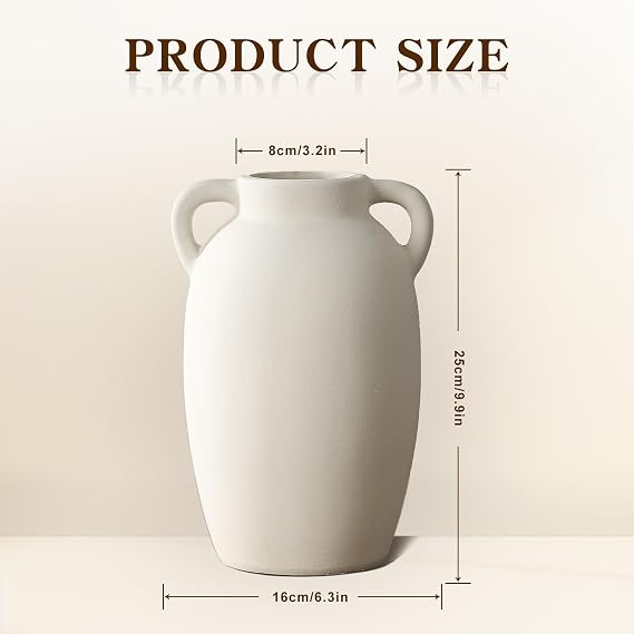 White Ceramic Vase-Boho Decorative Vase,Terracotta Tall Vases Decorative Pottery are Suitable for Decorating Living Rooms,Kitchens,and Bedrooms.