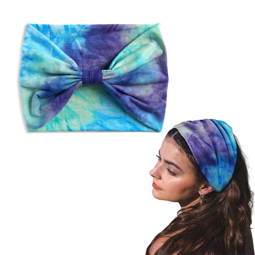 ZIBUYU® Headbands Cotton Stretch Tie Dye Headbands Elastic Yoga Hairband for Women Adults for Yoga, Outdoor Exercise Running (Blue)