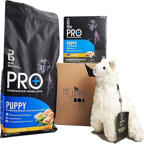 KERQUS Kit de comida para cachorros, Pure Balance Pro+ Receta de pollo y arroz para cachorros, comida seca para cachorros, 8 libras, paquete variado