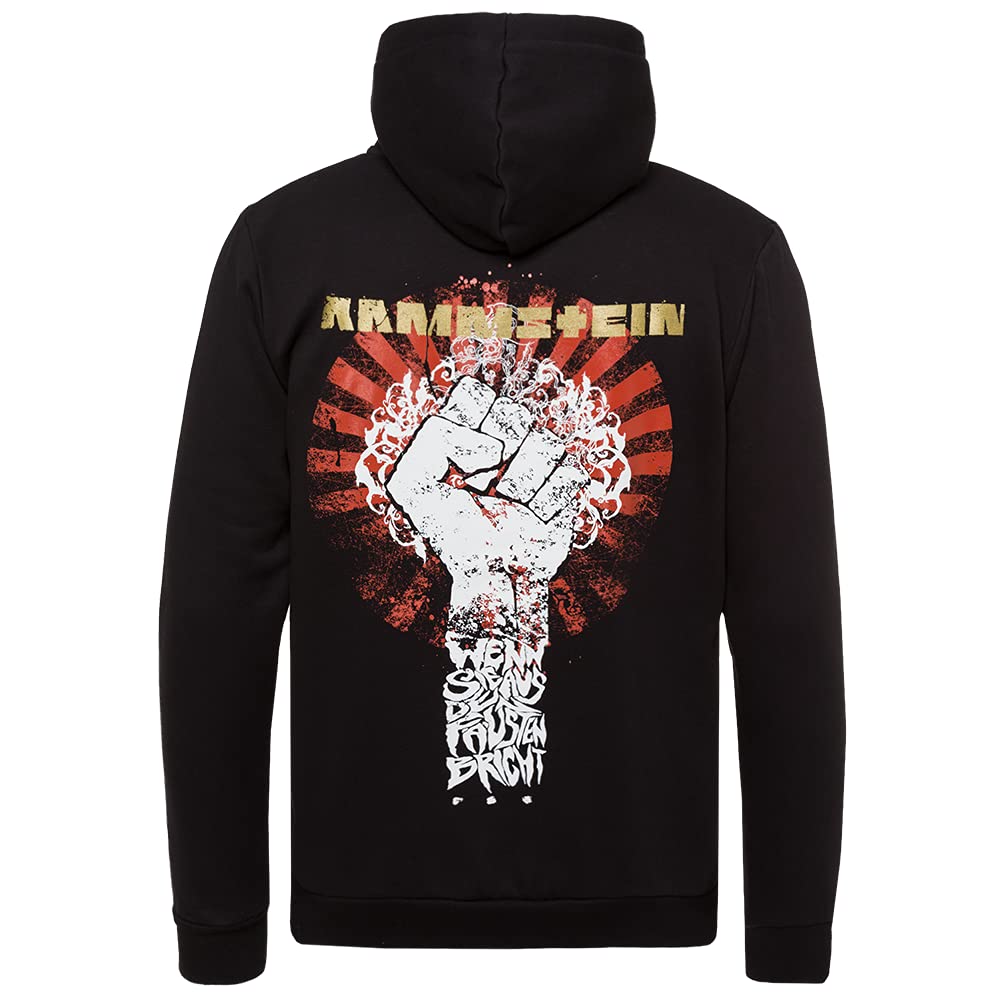 Rammstein Kapuzenjacke Sonne schwarz, Offizielles Band Merchandise Fan Zipper mit mehrfarbigem Brust- und Rückendruck