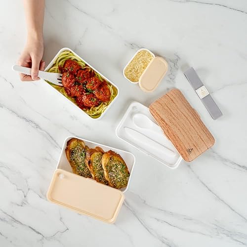 Miniatura 7 de Restaurantware Bento Tek - Lonchera apilable de 40.5 onzas, 1 contenedor reutilizable para adultos, con utensilios incluidos, taza de salsa, grano