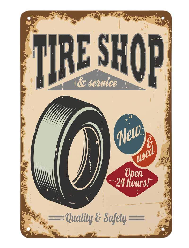 SMAZDFXX Tire Shop Tin Sign,Tire Service Vintage Metal Tin Signs for Cafes Bars Pubs Shop Wall Decorative Funny Retro Signs for Men Women 5.5"x8"
