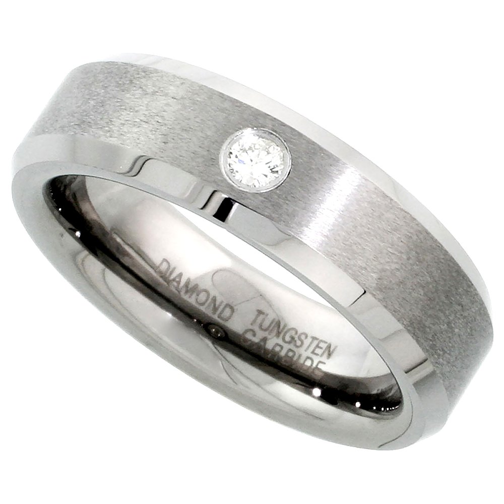 Sabrina Silver 6mm Tungsten 900 Diamond Wedding Ring for Him & Her 0.06 cttw Beveled Edges Comfort fit, Sizes 4 to 9.5
