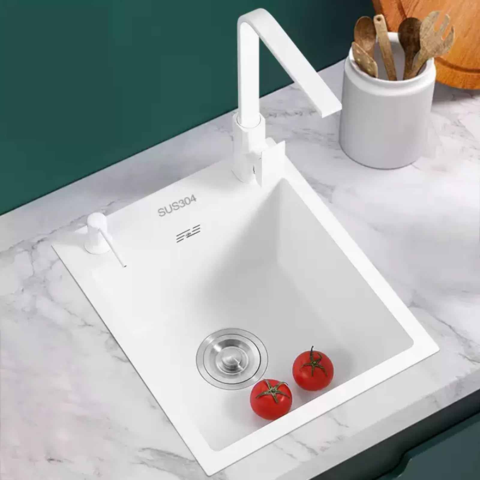 Fregadero De Sifón De Acero Inoxidable Blanco Que Ahorra Espacio: Fregadero Compacto Para Cocina Y Bar, Ideal Para Lavar Frutas, Verduras O Para El Baño. Fácil De Limpiar(40 * 40 * 22cm)