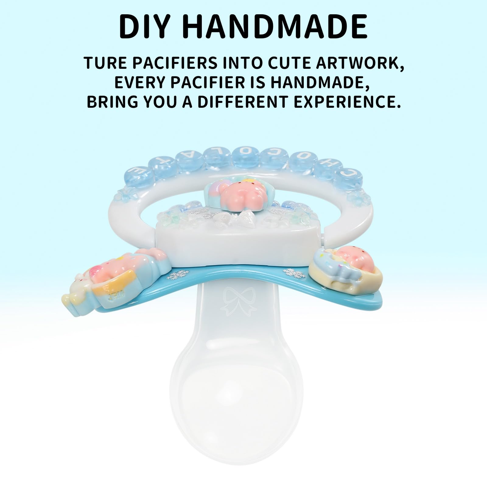 CutiePlusU Adult-Size Pacifier Dummy for Adults DIY Handmade Large Shield - Blue Chocolate Bunny, White Strawberry Bunny - Image 3