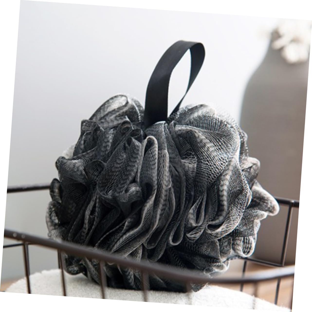 NIYANGLE 3Pcs Charcoal Fiber Bath Puff Soft Bubble Making Net Bath Sponge for Exfoliating Cleansing Black Bathroom Accessories for Gentle Skin Care