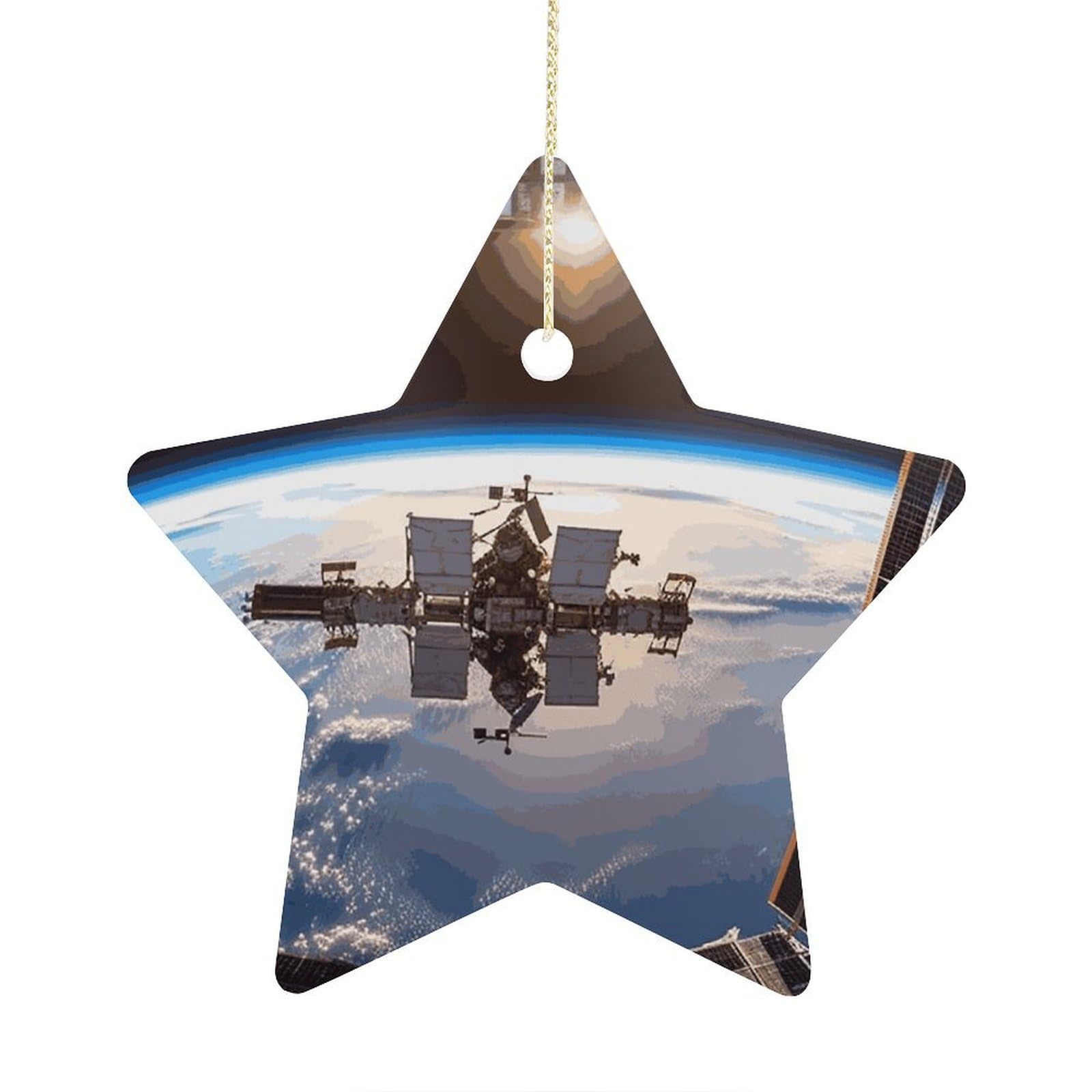 International Space Station Picture Stars Ornaments Ceramic Christmas Tree Hanging Light in Weight Christmas Star Pendants Funny Double-Sided Printed Xmas Ornaments for Gifts