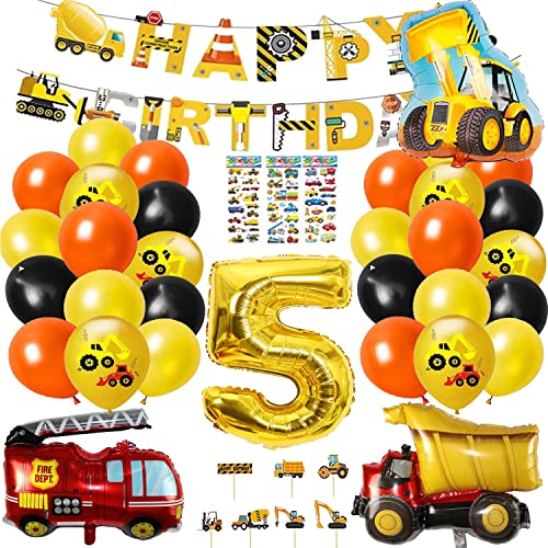 Bagger Luftballons Deko 5 Jahre Geburtstagsdeko Kindergeburtstag Bagger Baustelle Folienballon LuftBallon Jungen 5 Geburtstags Bagger Ballons Deko (5) Cover