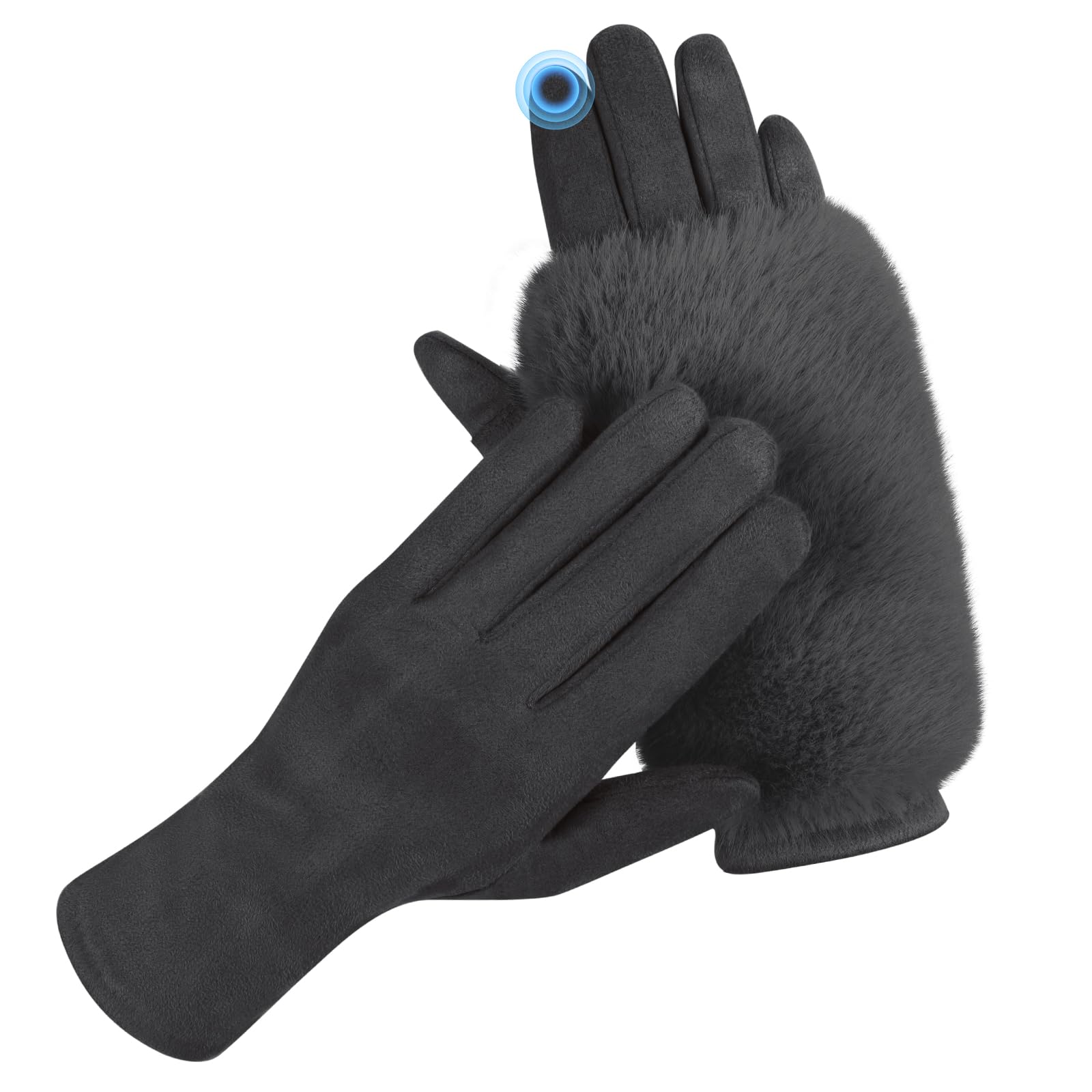 Minicoco Women Gloves Winter Warm Knitted Thermal Gloves (Dark Gray)