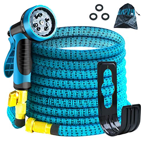 Autsurles Garden Hose Flexible and Expandable Water Hose 3750D 3-Layers Latex with Brass Fittings and Nozzle Leakproof Easy Storage Kink Free Flexible Water Hose(100FT)