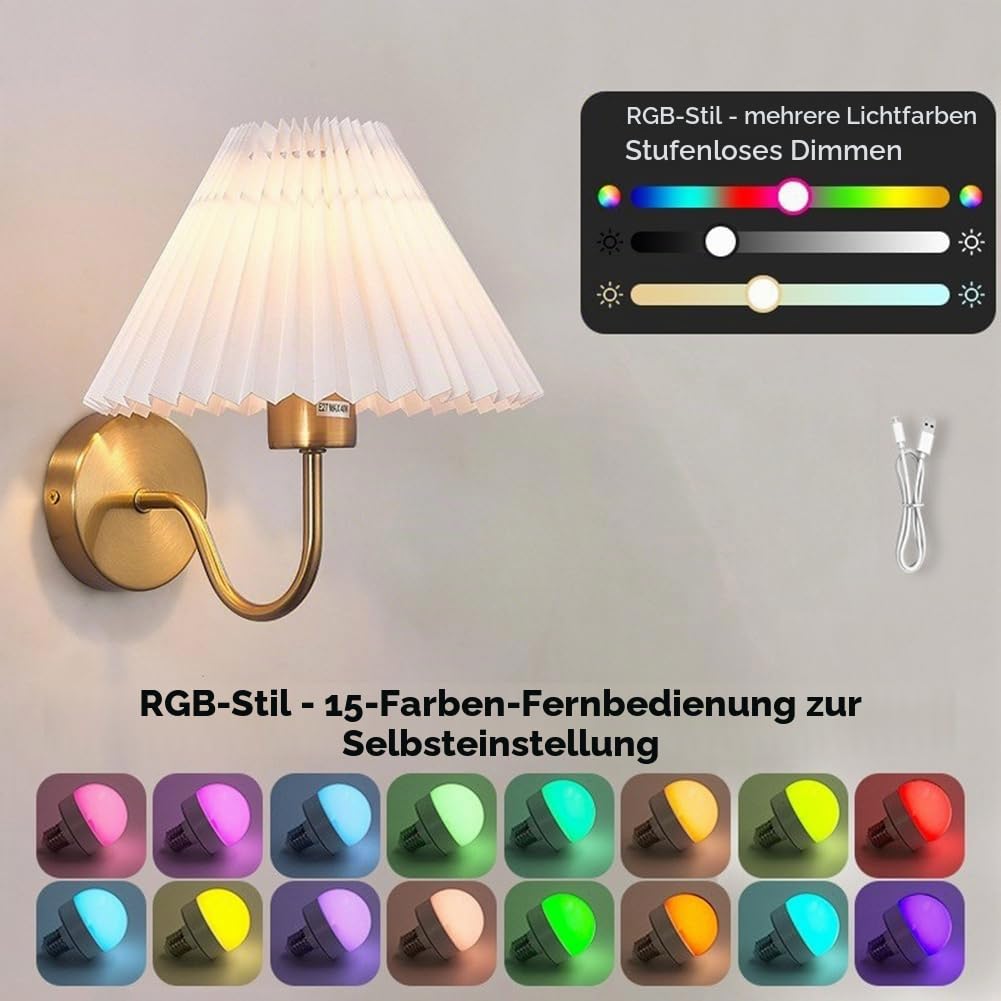 2 Stück LED Akku Wandleuchte Ohne Stromanschluss Innen Gold Wandlampe Batterie mit Fernbedienung Dimmen Wandbeleuchtung Kabellos Aufladbare Wohnzimmerlampe Stoffschirm Retro Boho Lampe Messing